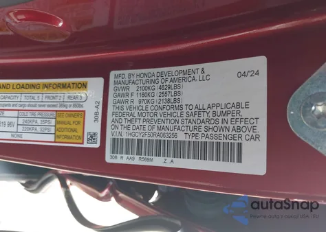 2024 Honda Accord Sport z USA, uszkodzony, nr VIN 1HGCY2F50RA063256